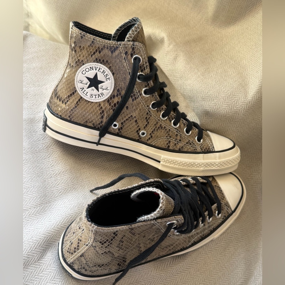 Converse High Top Snake Print Sneakers in Beige and Black